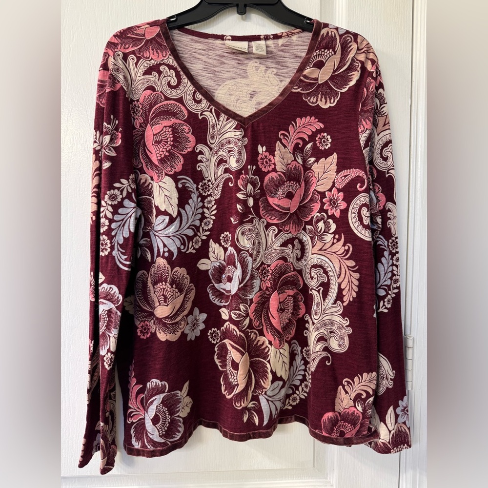 Zenergy by Chico’s Women’s Maroon and Pink Long Sleeve Top